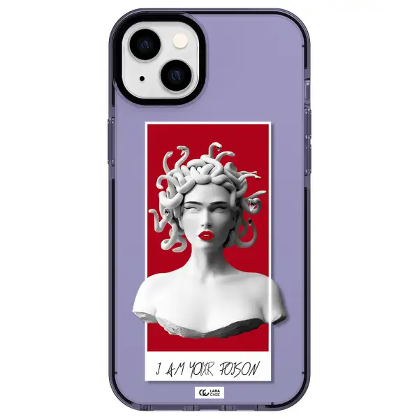 a statue of a woman with snakes on her head Apple iPhone 14 plus impact Lilac Case