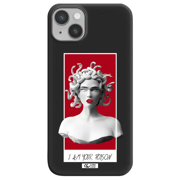 a statue of a woman with snakes on her head Apple iPhone 14 plus Silicone black Case