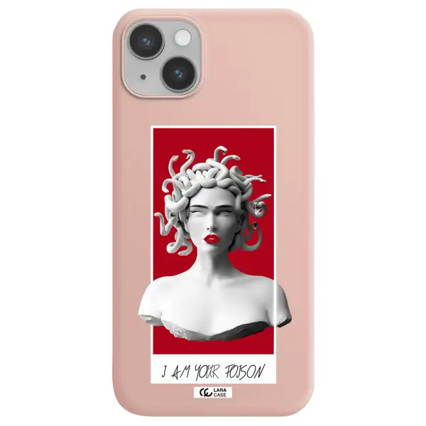 a statue of a woman with snakes on her head Apple iPhone 14 plus Silicone pastel pink Case