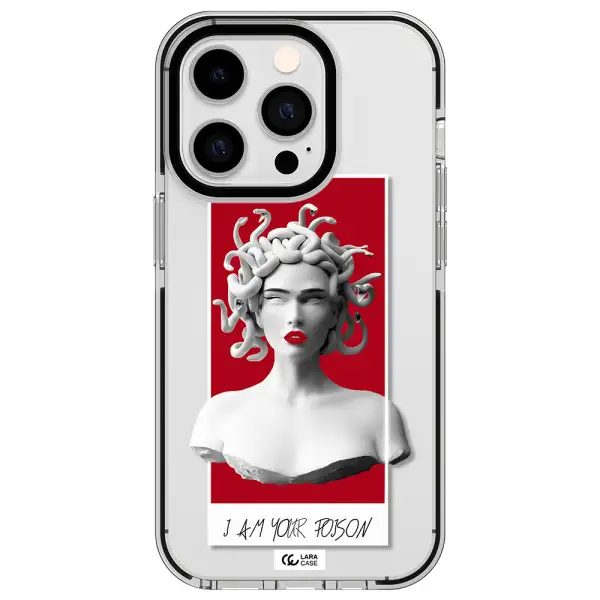 a statue of a woman with snakes on her head Apple iPhone 14 pro impact black border Case