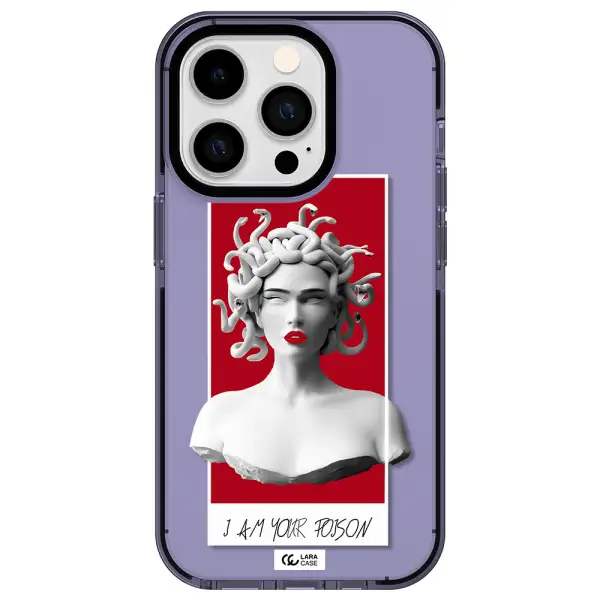 a statue of a woman with snakes on her head Apple iPhone 14 pro impact Lilac Case