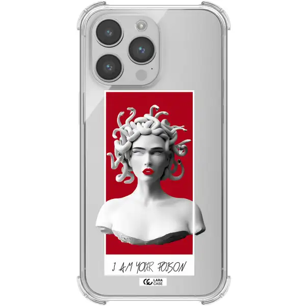 a statue of a woman with snakes on her head Apple iPhone 14 pro max Clear PC Case