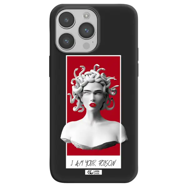 a statue of a woman with snakes on her head Apple iPhone 14 pro max Silicone black Case