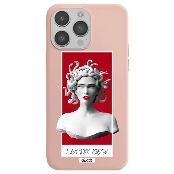 a statue of a woman with snakes on her head Apple iPhone 14 pro max Silicone pastel pink Case
