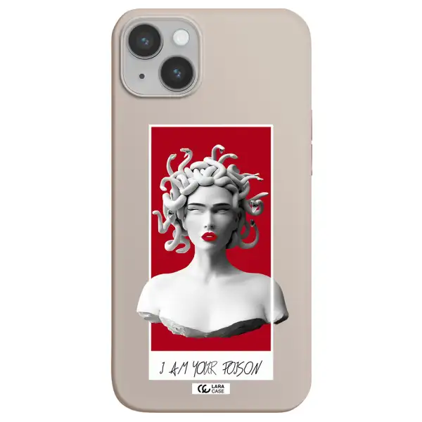 a statue of a woman with snakes on her head Apple iPhone 14 Silicone Stone Case