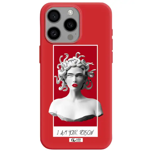 A Statue Of A Woman With Snakes On Her Head Apple Iphone 15 Pro Max Silicone Imperial Red Case