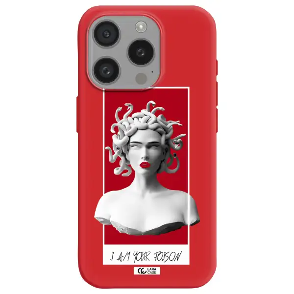 A Statue Of A Woman With Snakes On Her Head Apple Iphone 15 Pro Silicone Imperial Red Case
