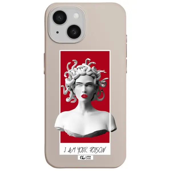 a statue of a woman with snakes on her head Apple iPhone 15 Silicone Stone Case