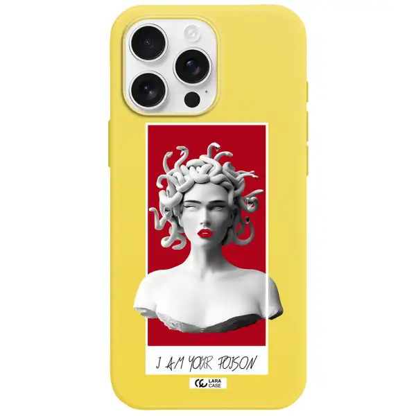A Statue Of A Woman With Snakes On Her Head Apple Iphone 16 Pro Max Silicone Canary Yellow Case