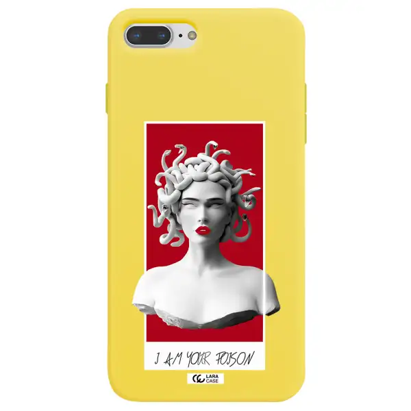 a statue of a woman with snakes on her head Apple iPhone 7 plus Silicone canary yellow Case