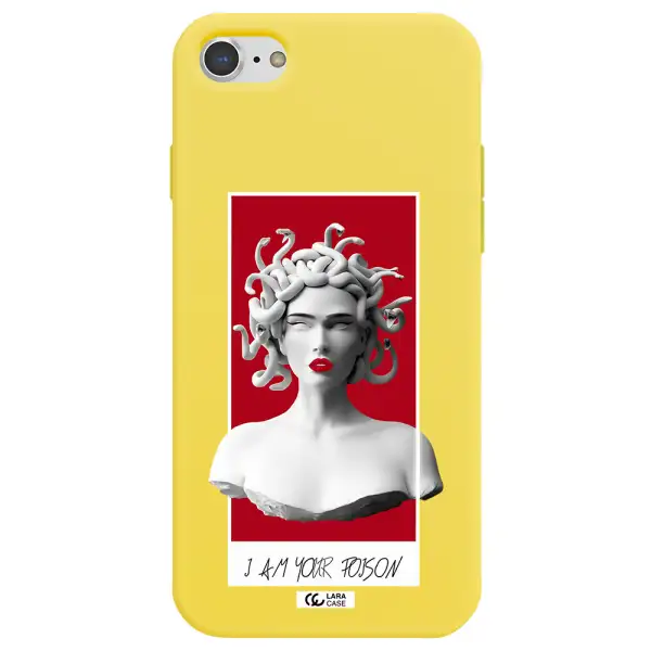 a statue of a woman with snakes on her head Apple iPhone 7 Silicone canary yellow Case