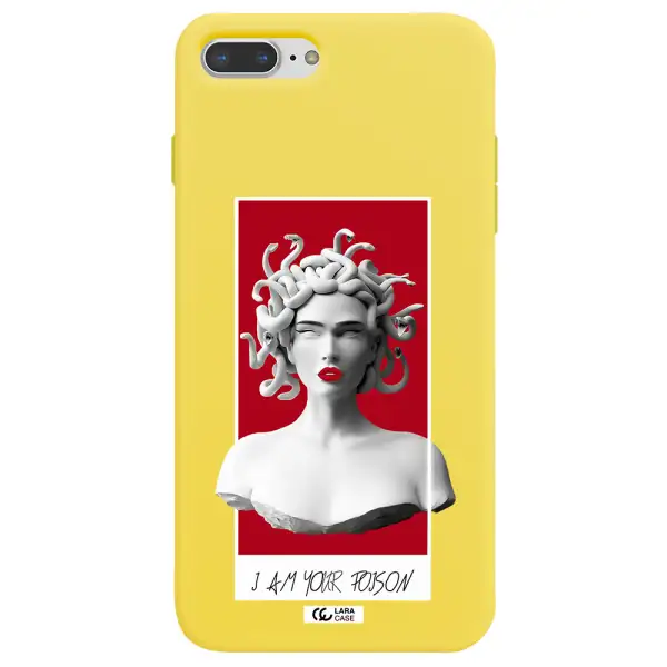 a statue of a woman with snakes on her head Apple iPhone 8 plus Silicone canary yellow Case