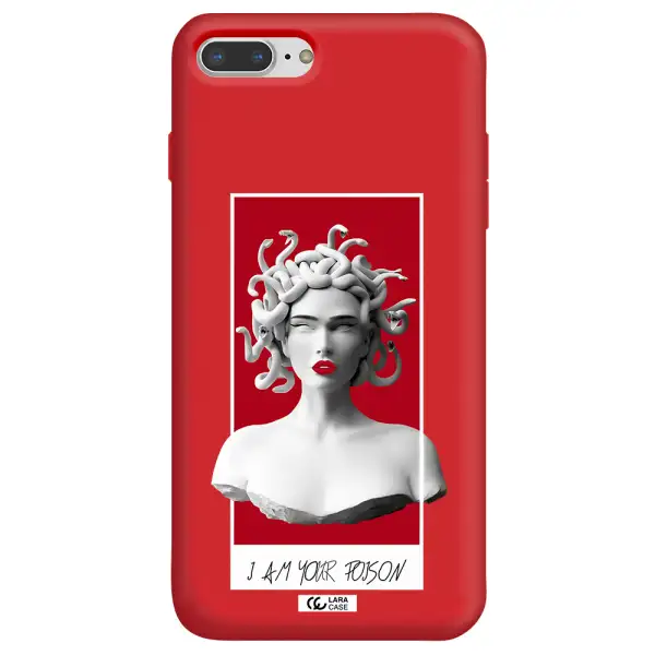 a statue of a woman with snakes on her head Apple iPhone 8 plus Silicone Imperial Red Case