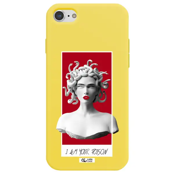 a statue of a woman with snakes on her head Apple iPhone 8 Silicone canary yellow Case