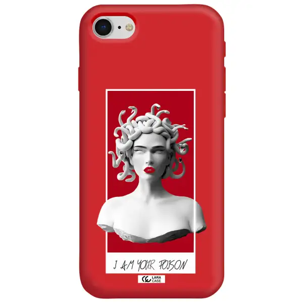 a statue of a woman with snakes on her head Apple iPhone se 2020 Silicone Imperial Red Case