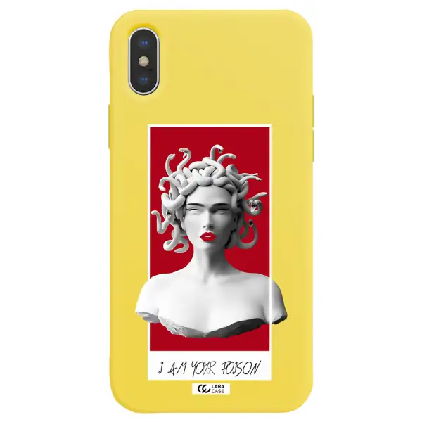 a statue of a woman with snakes on her head Apple iPhone X Silicone canary yellow Case
