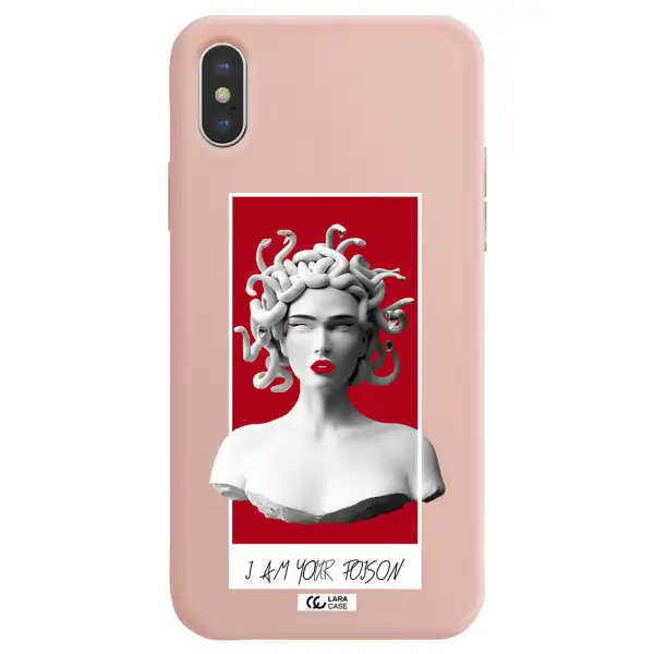 a statue of a woman with snakes on her head Apple iPhone XS max Silicone pastel pink Case