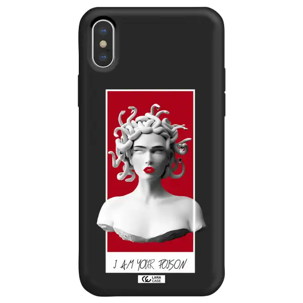 a statue of a woman with snakes on her head Apple iPhone XS Silicone black Case