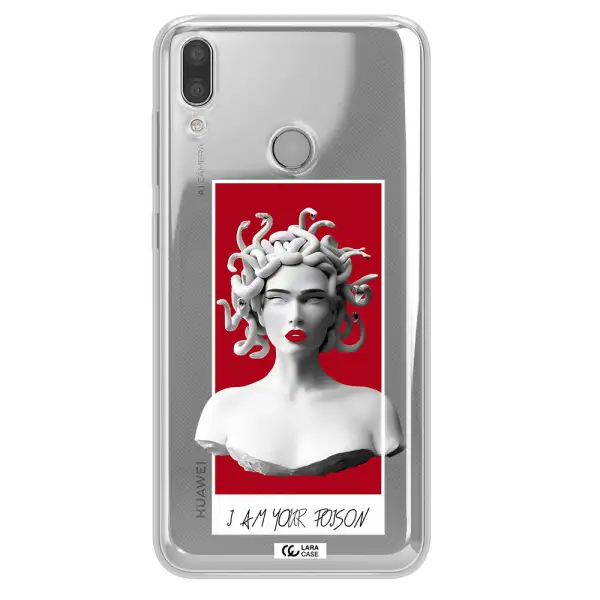 a statue of a woman with snakes on her head Huawei Y9 2019 Clear TPU Case