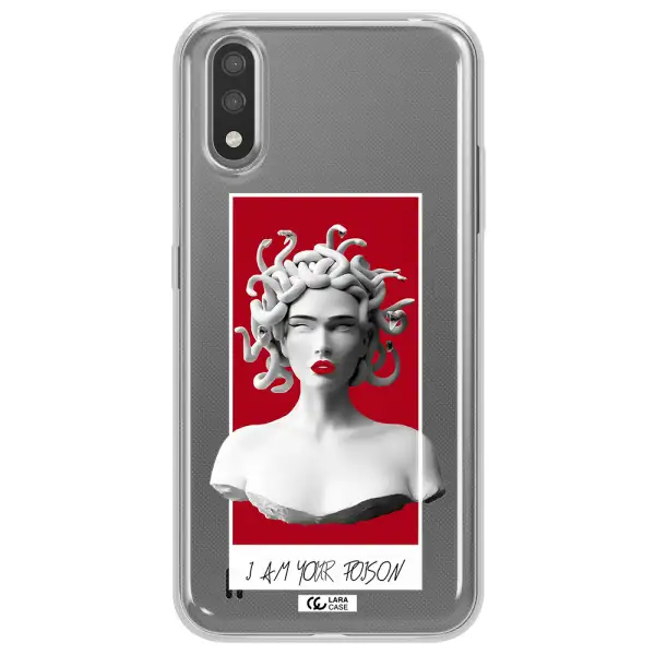 a statue of a woman with snakes on her head Samsung A01 Clear TPU Case