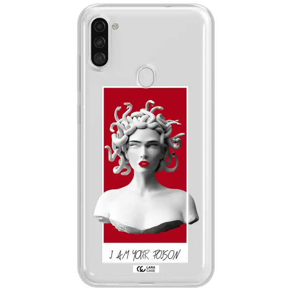 a statue of a woman with snakes on her head Samsung A11 Clear TPU Case