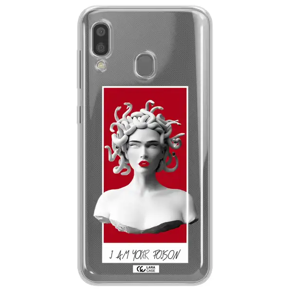 a statue of a woman with snakes on her head Samsung A20 Clear TPU Case