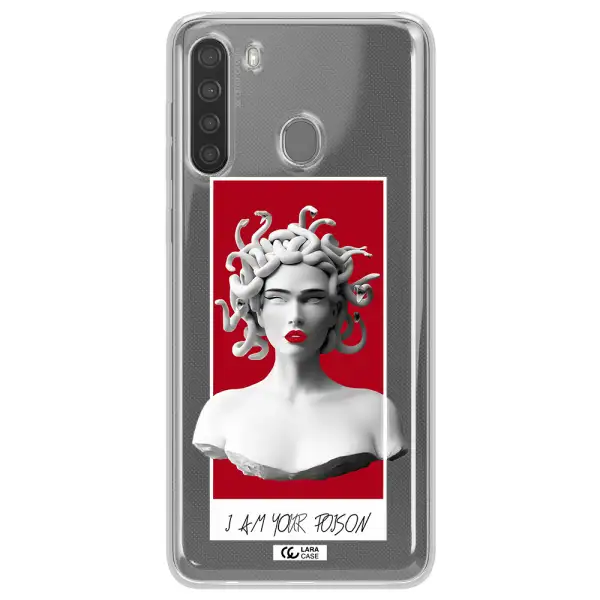 a statue of a woman with snakes on her head Samsung A21 Clear TPU Case