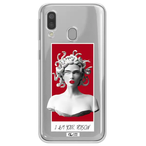 a statue of a woman with snakes on her head Samsung A40 Clear TPU Case
