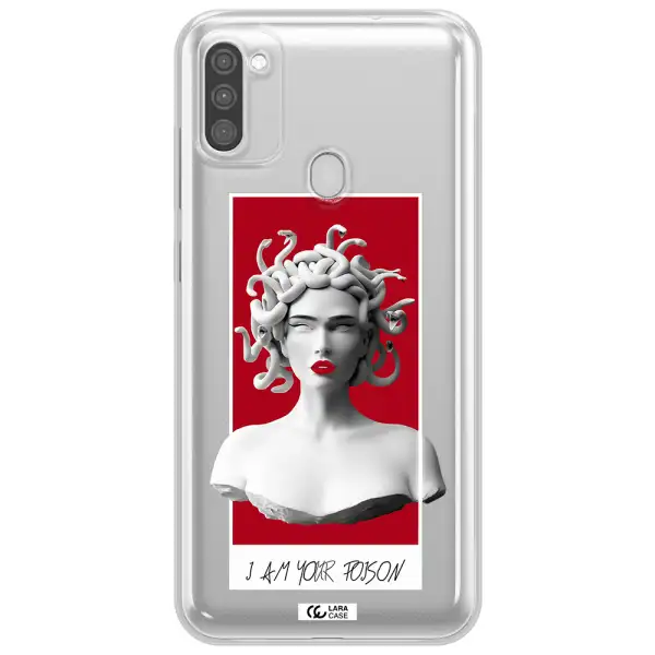 a statue of a woman with snakes on her head Samsung M11 Clear TPU Case