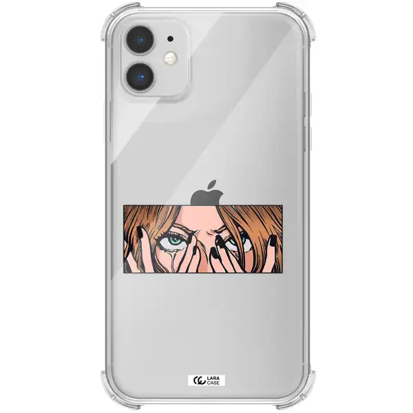 a cartoon of a woman holding her eyes Apple iPhone 11 Clear PC Case