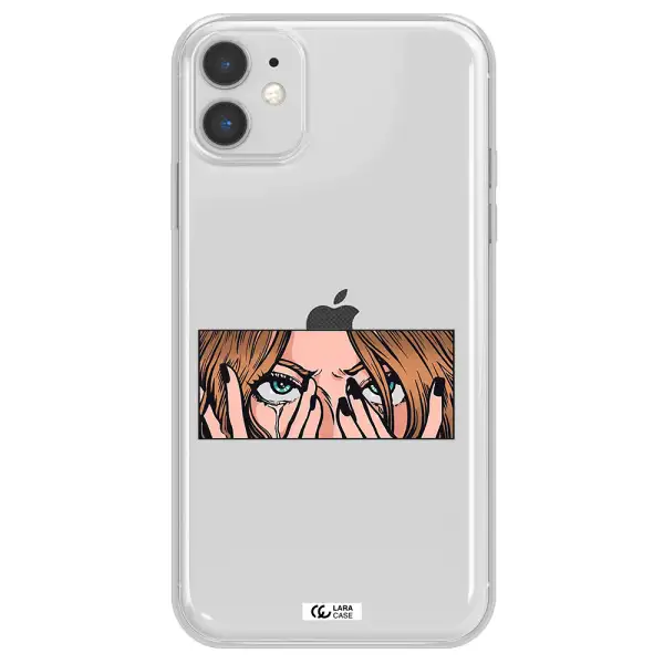 a cartoon of a woman holding her eyes Apple iPhone 11 Clear TPU Case