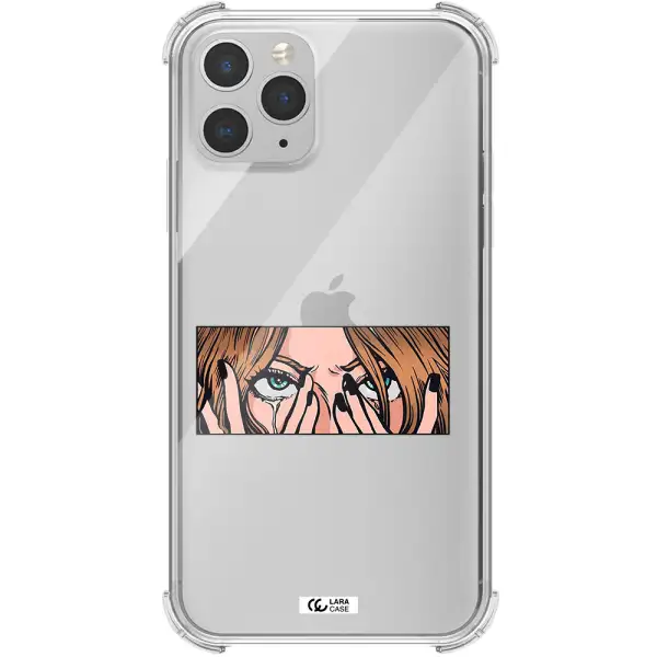 a cartoon of a woman holding her eyes Apple iPhone 11 pro Clear PC Case