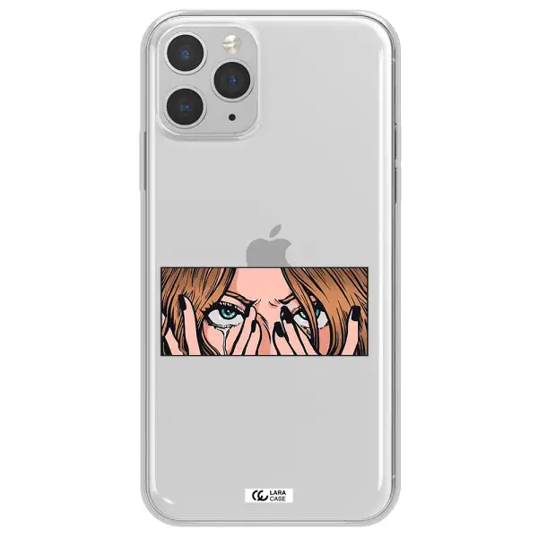 a cartoon of a woman holding her eyes Apple iPhone 11 pro max Clear TPU Case