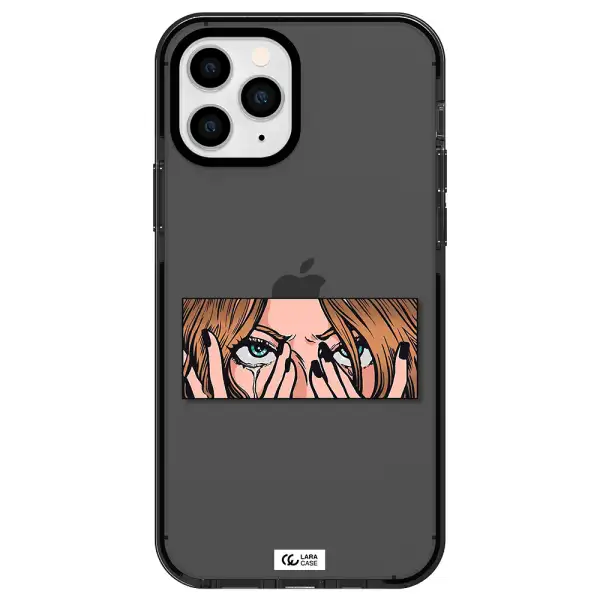 a cartoon of a woman holding her eyes Apple iPhone 11 pro max impact Smoke Black Case