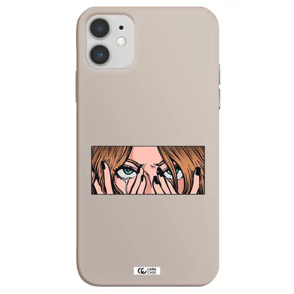 a cartoon of a woman holding her eyes Apple iPhone 11 Silicone Stone Case