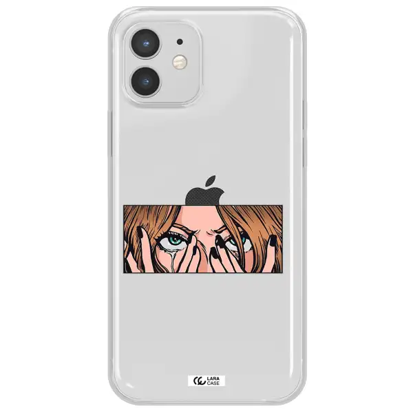 a cartoon of a woman holding her eyes Apple iPhone 12 mini Clear TPU Case