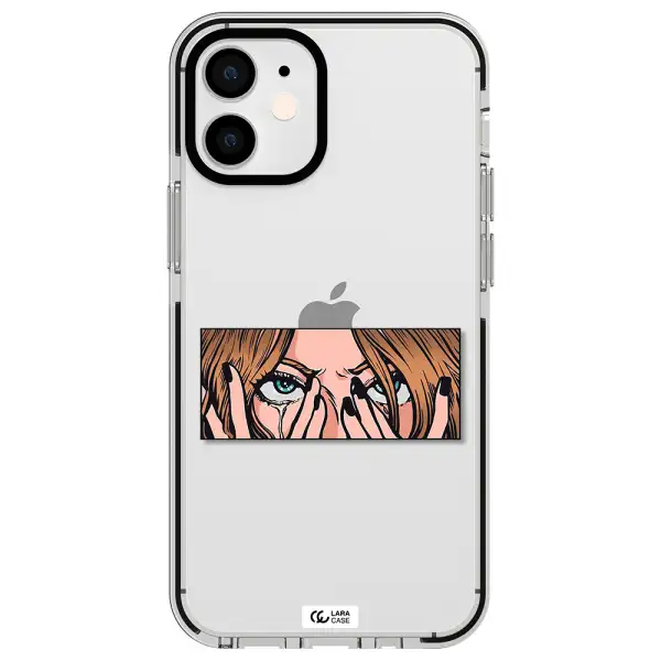 a cartoon of a woman holding her eyes Apple iPhone 12 mini impact black border Case