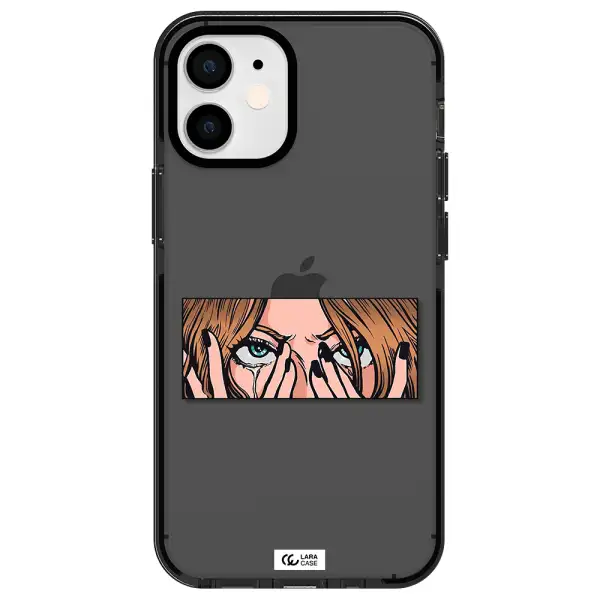 a cartoon of a woman holding her eyes Apple iPhone 12 mini impact Smoke Black Case