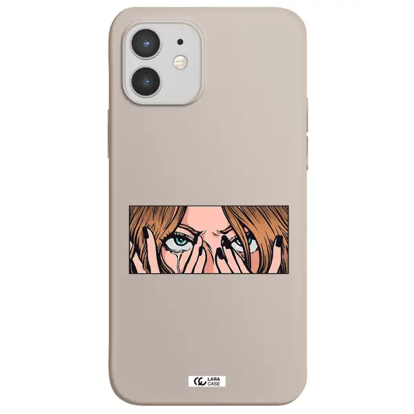 a cartoon of a woman holding her eyes Apple iPhone 12 mini Silicone Stone Case
