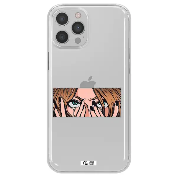 a cartoon of a woman holding her eyes Apple iPhone 12 pro Clear TPU Case