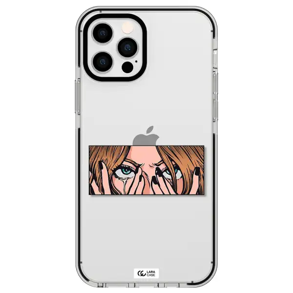 a cartoon of a woman holding her eyes Apple iPhone 12 pro impact black border Case