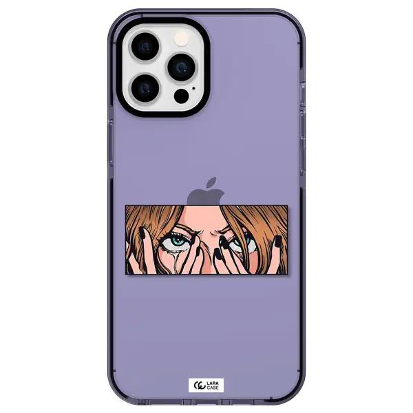 a cartoon of a woman holding her eyes Apple iPhone 12 pro max impact Lilac Case