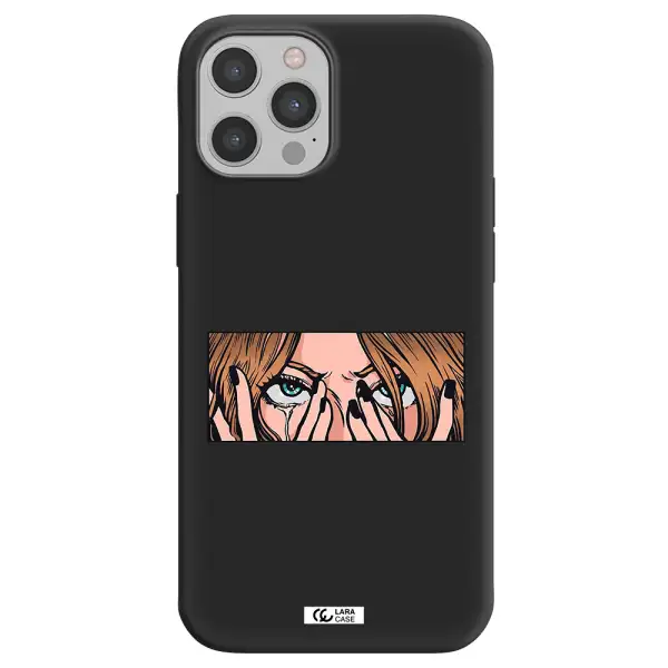 a cartoon of a woman holding her eyes Apple iPhone 12 pro Silicone black Case