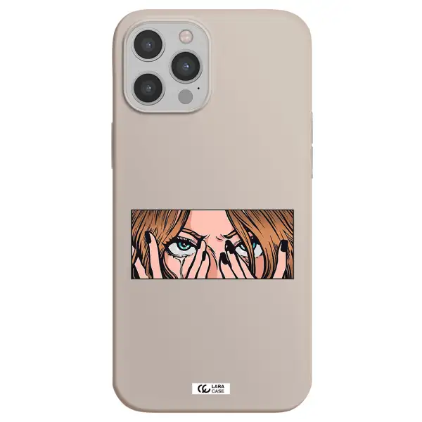a cartoon of a woman holding her eyes Apple iPhone 12 pro Silicone Stone Case