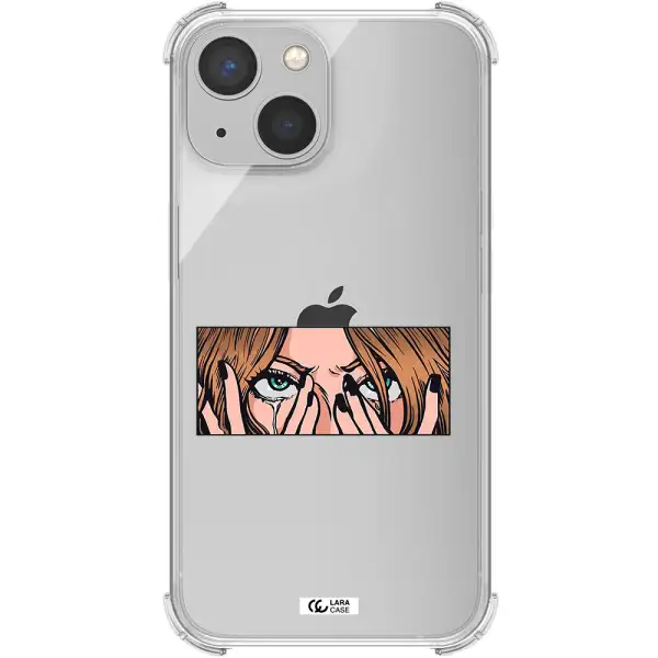 a cartoon of a woman holding her eyes Apple iPhone 13 Clear PC Case