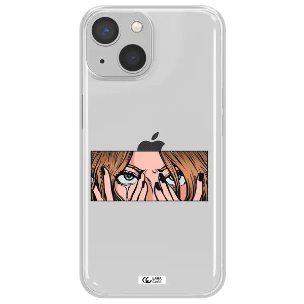 a cartoon of a woman holding her eyes Apple iPhone 13 Clear TPU Case