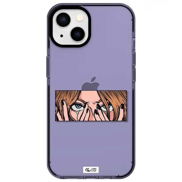 a cartoon of a woman holding her eyes Apple iPhone 13 impact Lilac Case