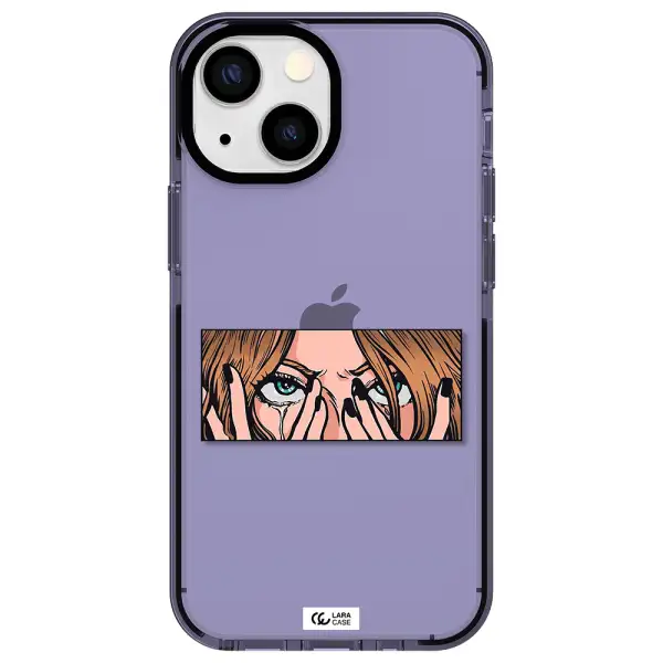 a cartoon of a woman holding her eyes Apple iPhone 13 mini impact Lilac Case