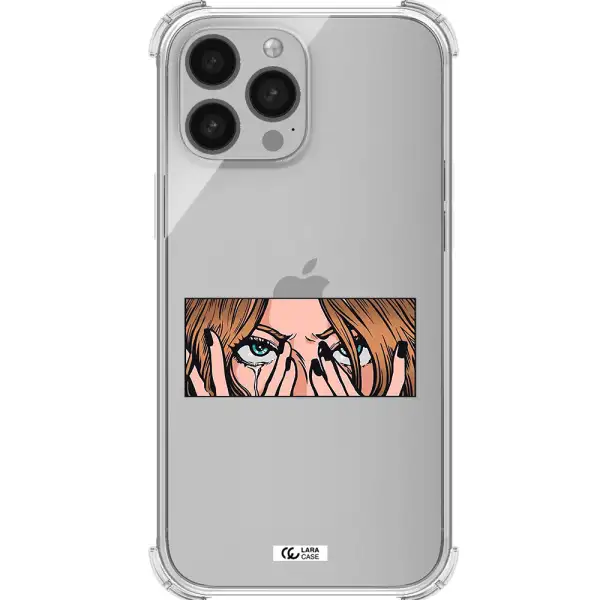 a cartoon of a woman holding her eyes Apple iPhone 13 Pro Clear PC Case