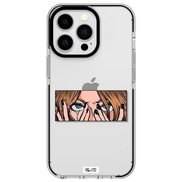 a cartoon of a woman holding her eyes Apple iPhone 13 Pro impact black border Case